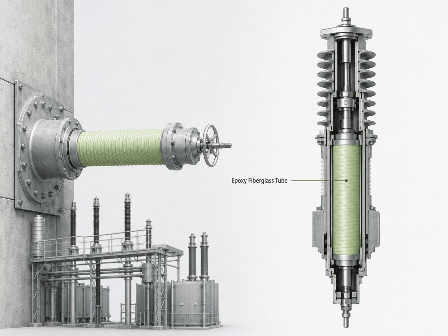 Representative HVDC application cutaway visual for epoxy fiberglass tubes