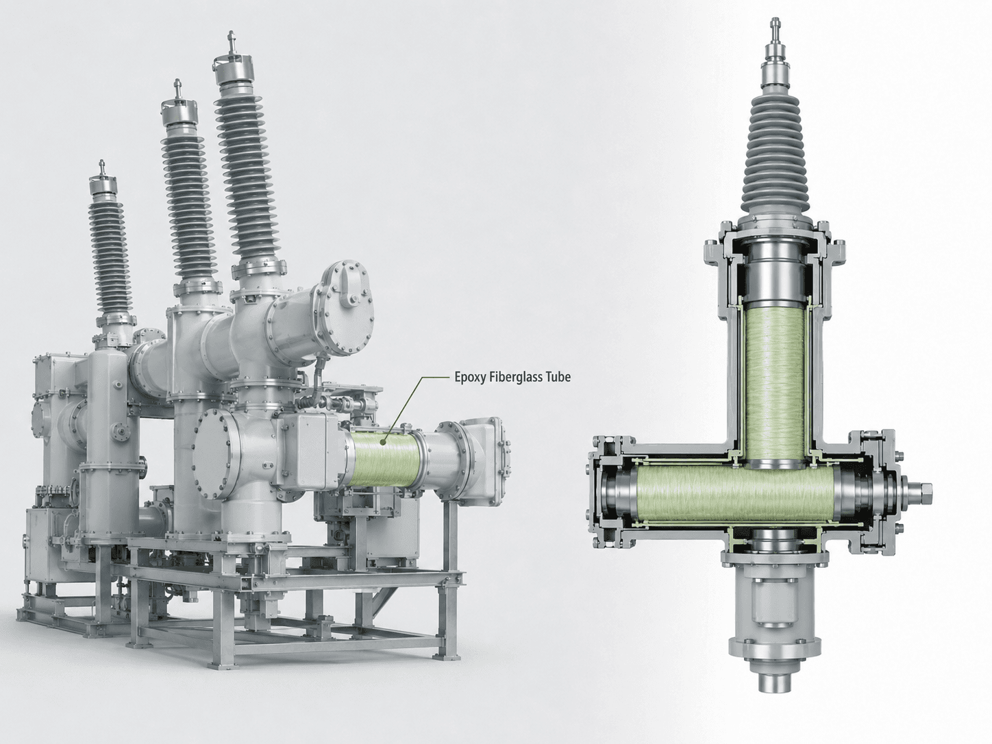 Representative SF6 switchgear and GIS application cutaway visual for epoxy fiberglass tubes