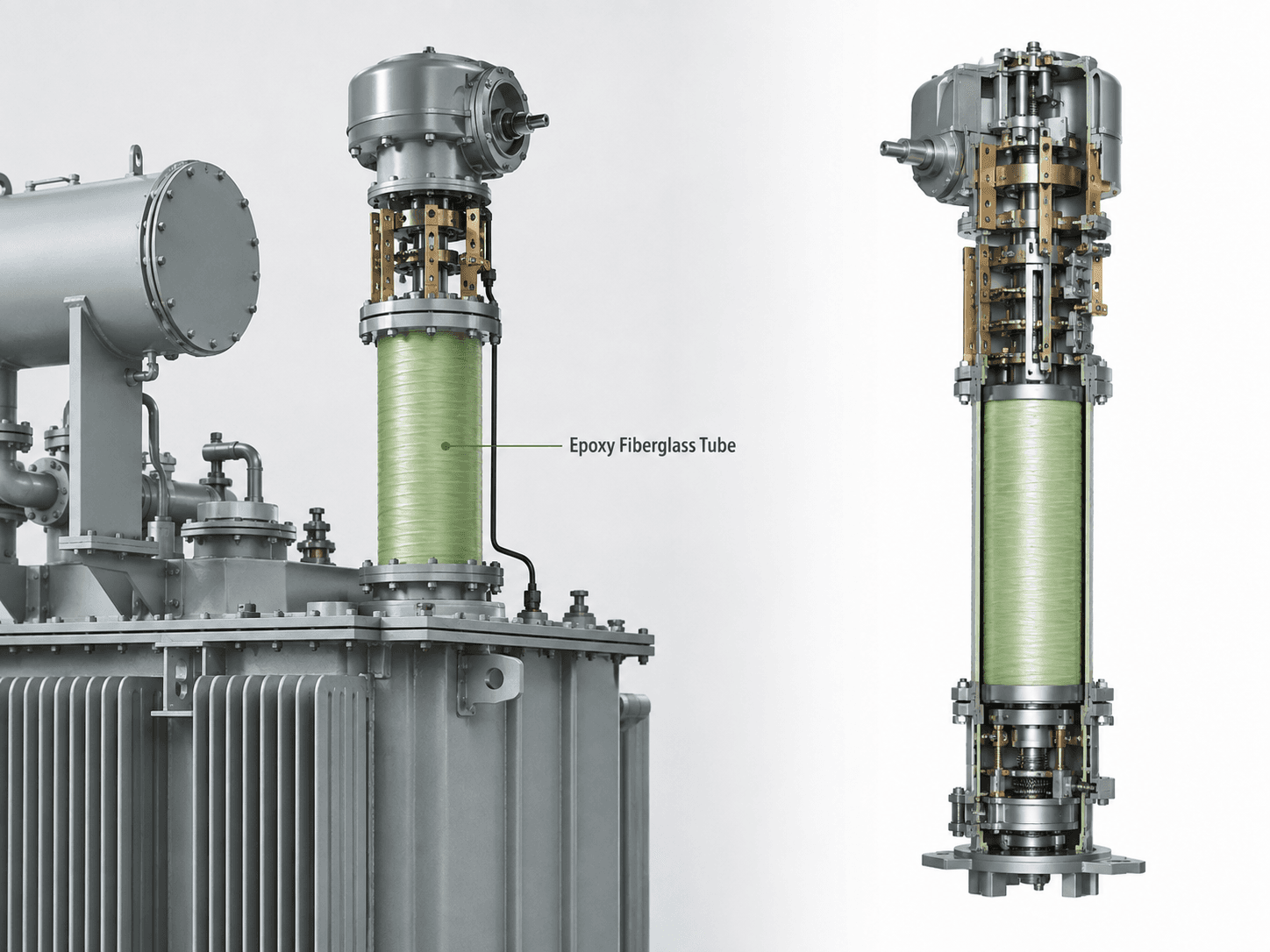 Representative tap changer application cutaway visual for epoxy fiberglass tubes