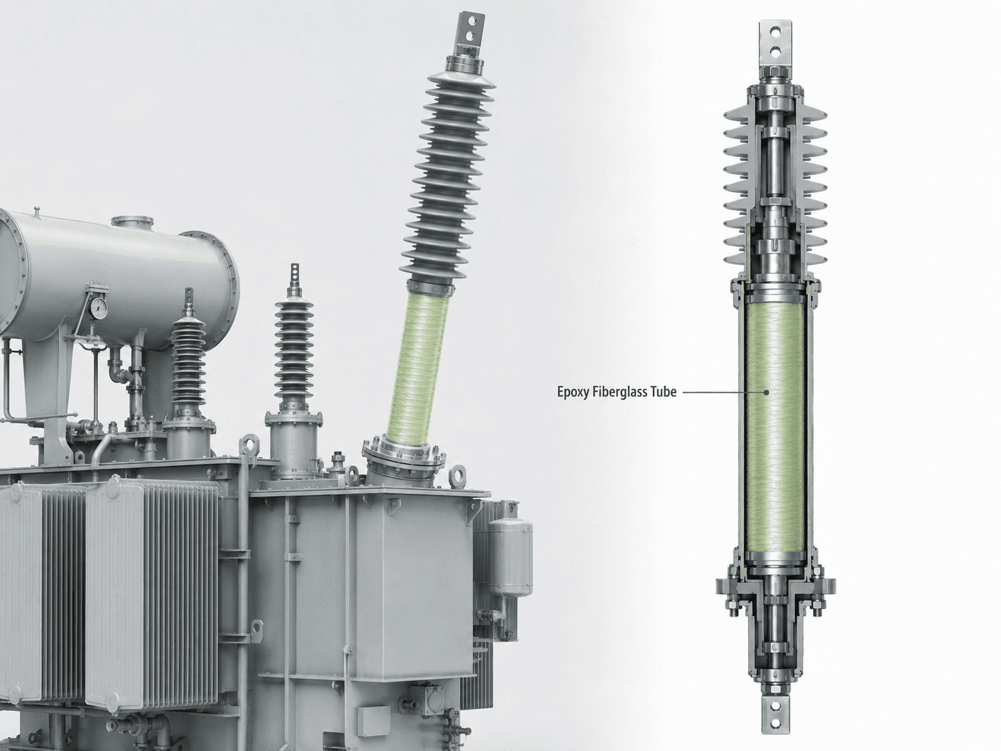 Representative transformer and CT PT application cutaway visual for epoxy fiberglass tubes